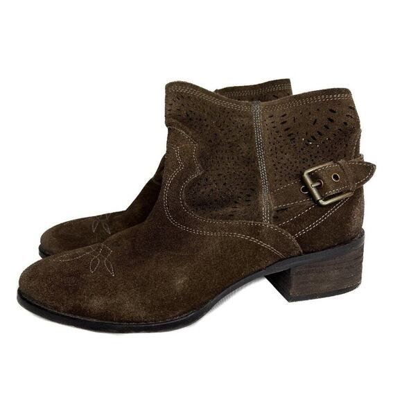 Naughty Monkey Suede Ankle Boots Embroidered Cut Out Brown Women's 9.5 Festival - Picture 1 of 9